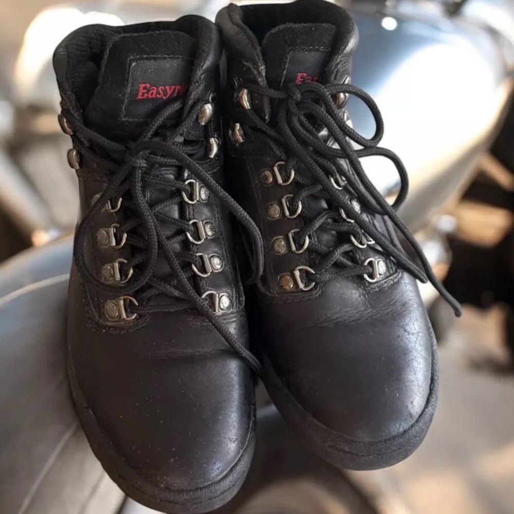 VGC Easyriders Womens 7M Black Leather Motorcycle Lace Up Biker Boots